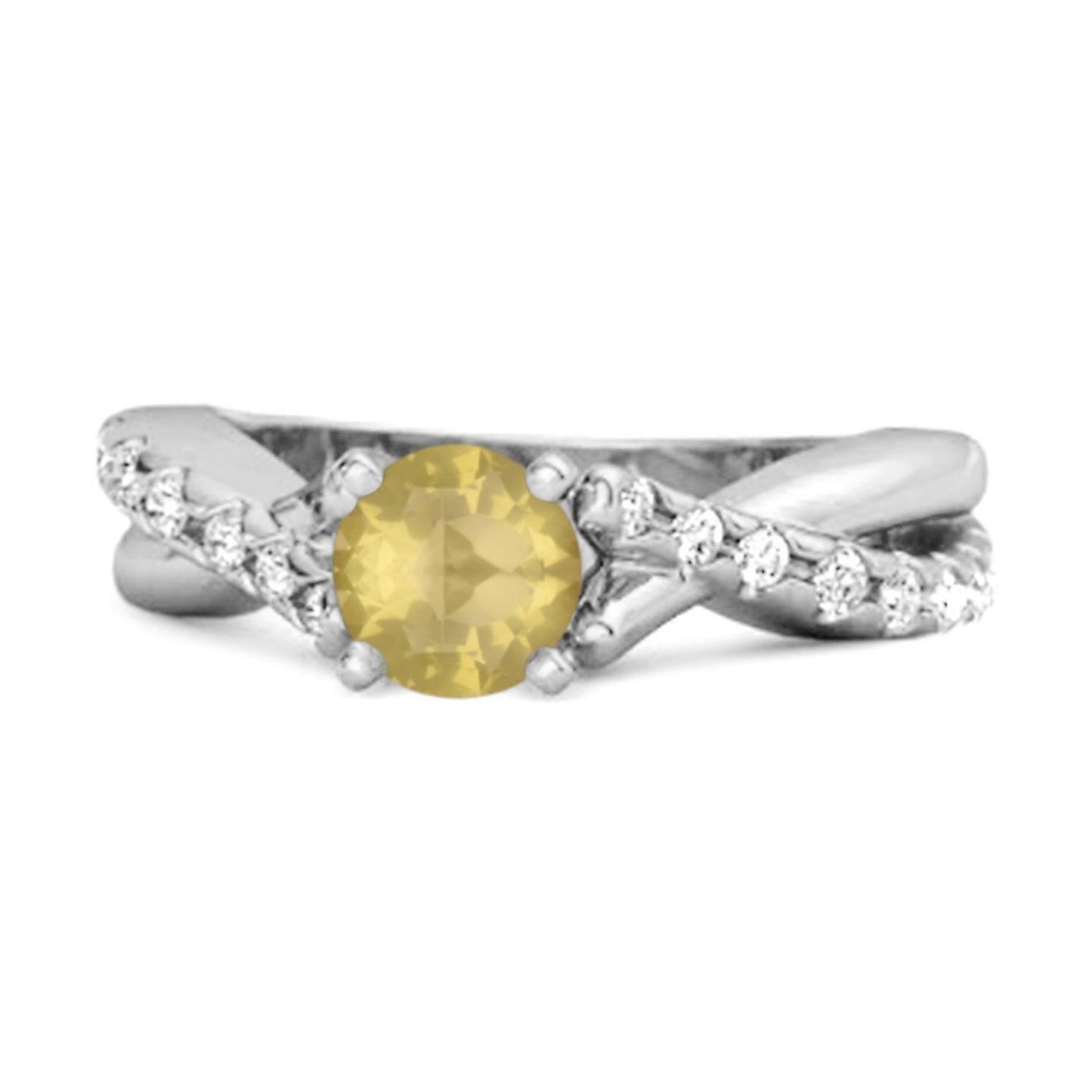 Lemon Quartz Crisscross Stackable Ring - 925 Sterling Silver
