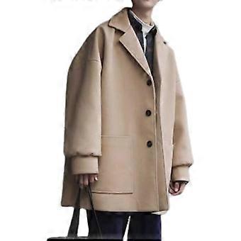 Men Windbreaker Lapel Long Sleeve Mid-length Jacket Solid Color Loose Fit Big