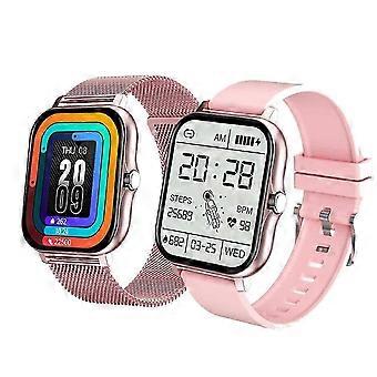 Reloj inteligente para mujeres: reloj inteligente HD, múltiples modos de deporte, Alexa incorporado, monitor de frecuencia cardíaca, monitor de oxígeno en sangre, acero en polvo + diseño de silicona para
