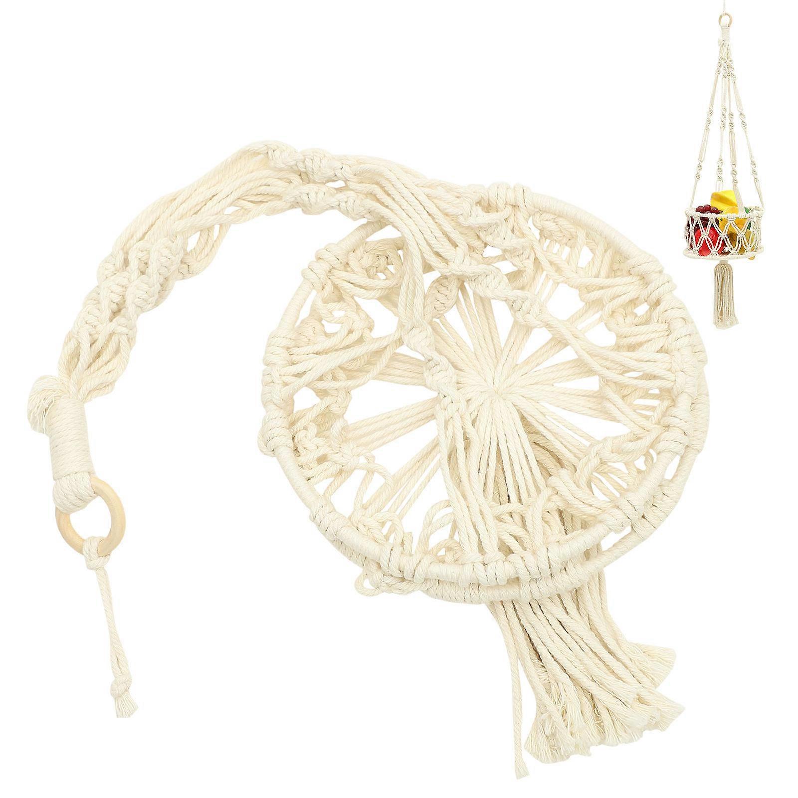 Beige Macrame Hanging Fruit Basket for Storage 2Pcs Multi-Function Handwoven Basket