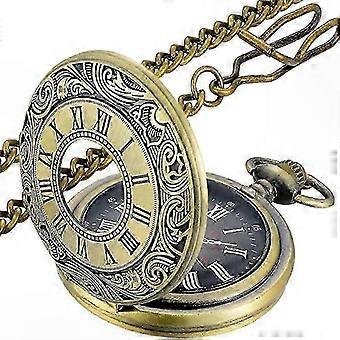 Vintage zakhorloge voor heren, antiek zakhorloge van brons roestvrij staal met ketting