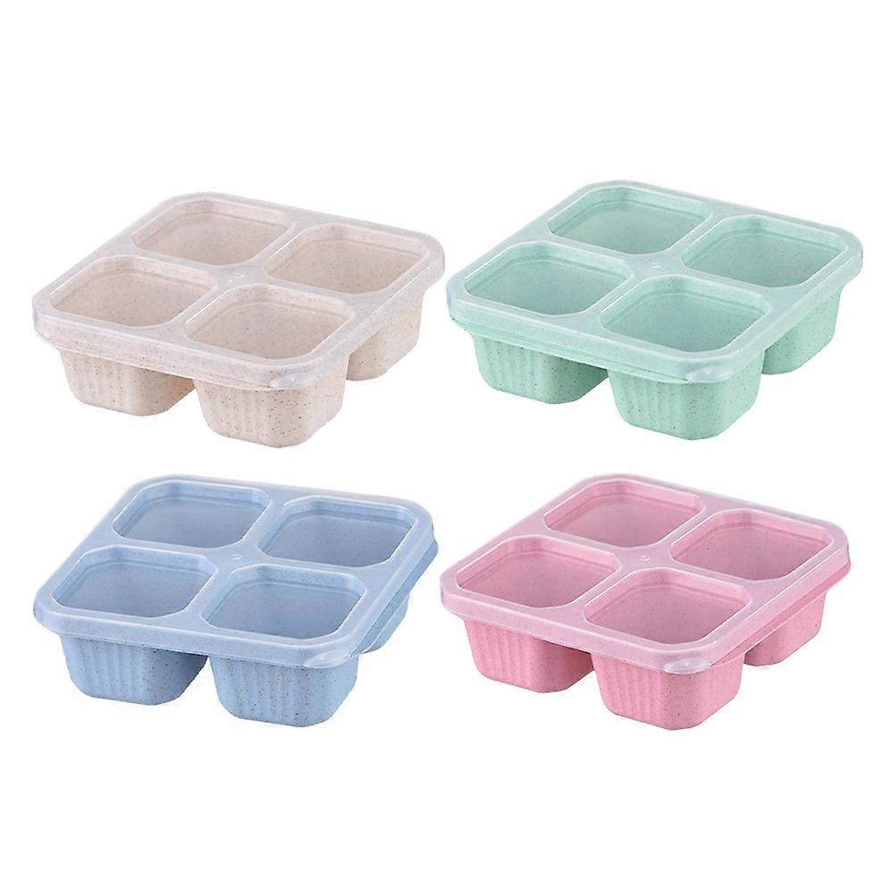 Assorted Color Straw Bento Snack Box for Daily Use 4Pcs Stackable