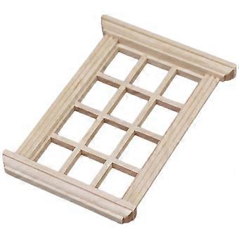 Beige Wooden Doll House Window Model for DIY Mini 12-Pane Blank Window