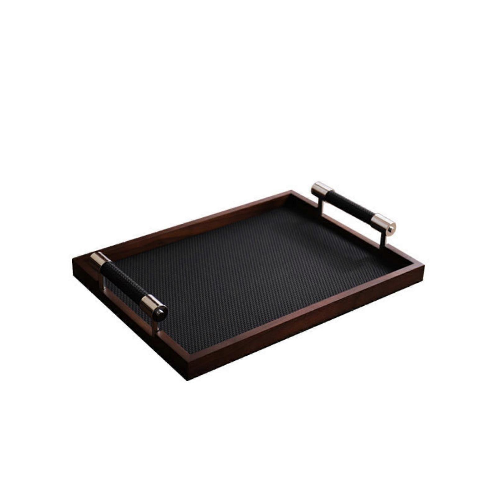 Catchall Tray Rectangular Tray with Handles Wood-Framed for Entryway, Vanity,