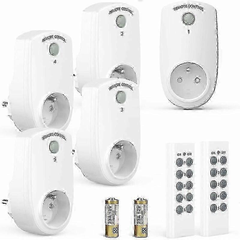 Set of 5 Programmable Electrical Socket, Wireless Remote Control Socket with 2 Remote Controls 2 GIX