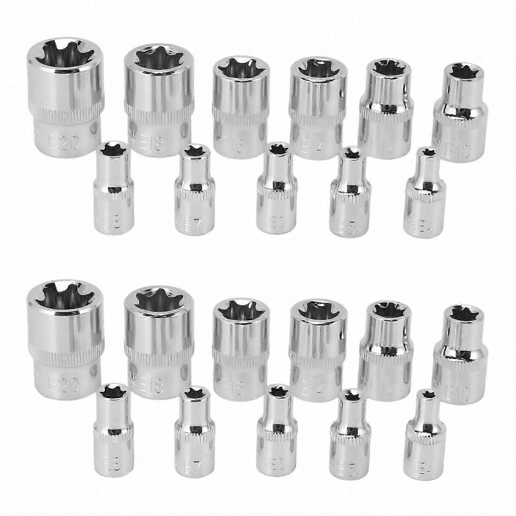High-Torque Precision Fastening | 22-Piece E4-E20 Female E Torx External Star Socket Set