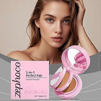 Two-in-One Dark Cushion Powder Compact  Oil Control, Setting & Concealer Coverage, Natural Finish