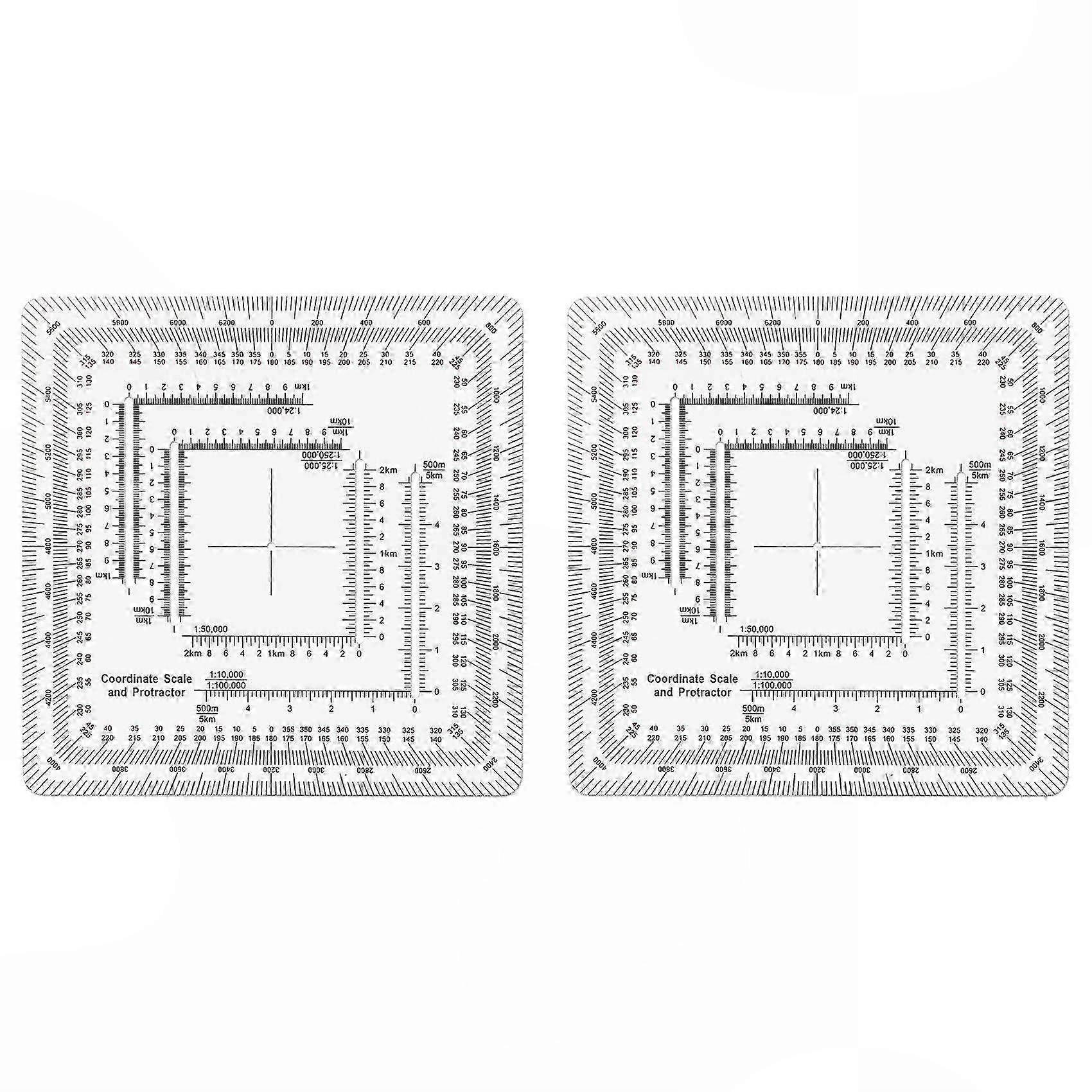 Square Military Coordinate Scale Protractor, 2-Pack, UTM/MGRS Grid Reference for Land Navigation