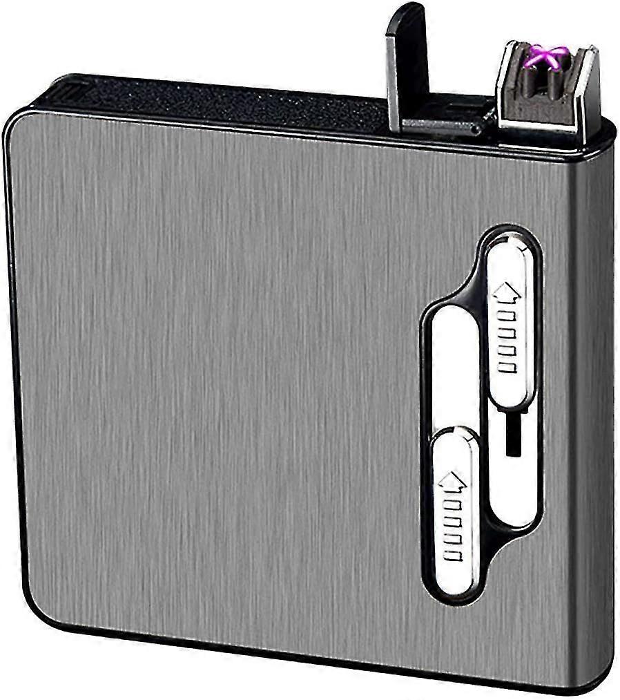 Cigarette Case with Rechargeable Dual Arc Lighter, Auto Eject, Black