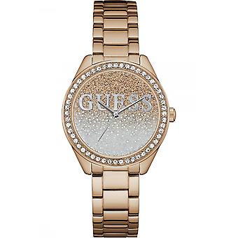 Zgadnij brokat dziewczyna Quartz Analog Woman Zegarek z bransoletą ze stali nierdzewnej w złocie umyte