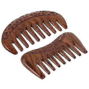 Hand Carved Wooden Comb for Hair Detangling 2Pcs Wide Tooth Design Dark Brown