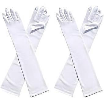 2 Pairs Long Satin Gloves for Women, Elegant White Evening Gloves for Opera, Party, Wedding, Halloween & Carnival yfsy