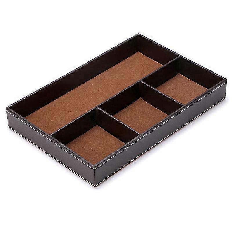 4-Compartment PU Leather Drawer Organizer