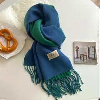 Women's luxury brand cashmere scarf, headscarf with pom-poms, shawl, cashmere scarf, small shawl - blue-green eyelets [XR]