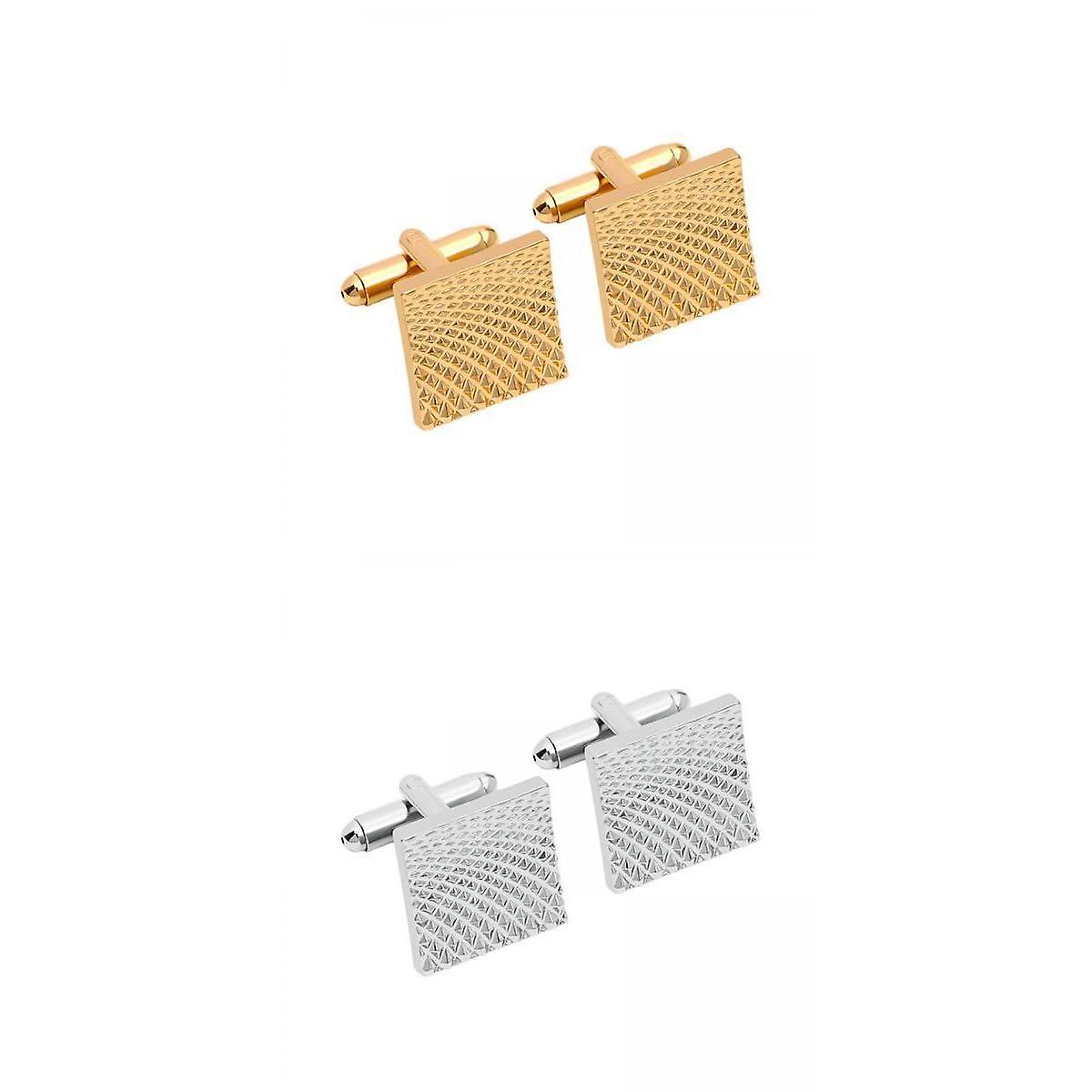 2 Pairs Square Cufflinks Quality Durable Carved Pattern for Wedding Shirt
