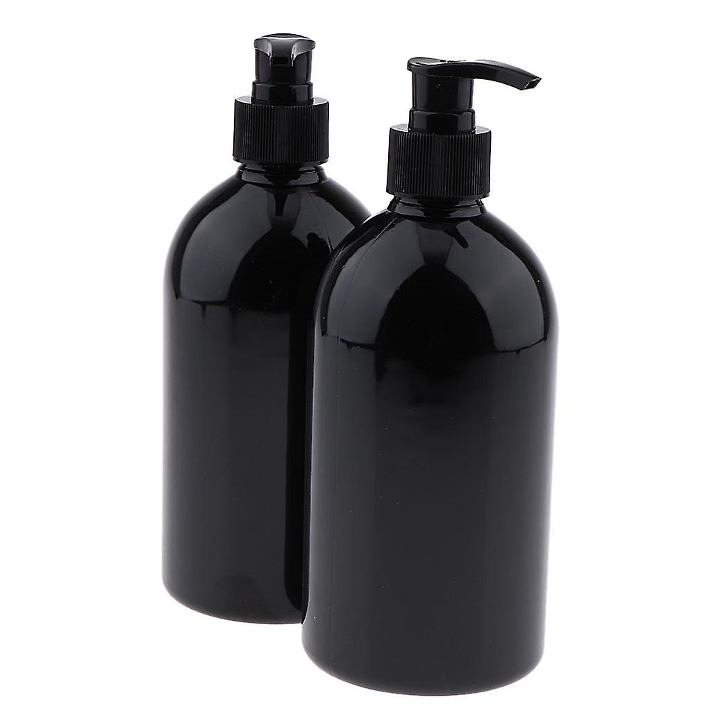 2Pcs 500mL Empty Lotion Bottles Dispenser Refillable Pump Black Pump .