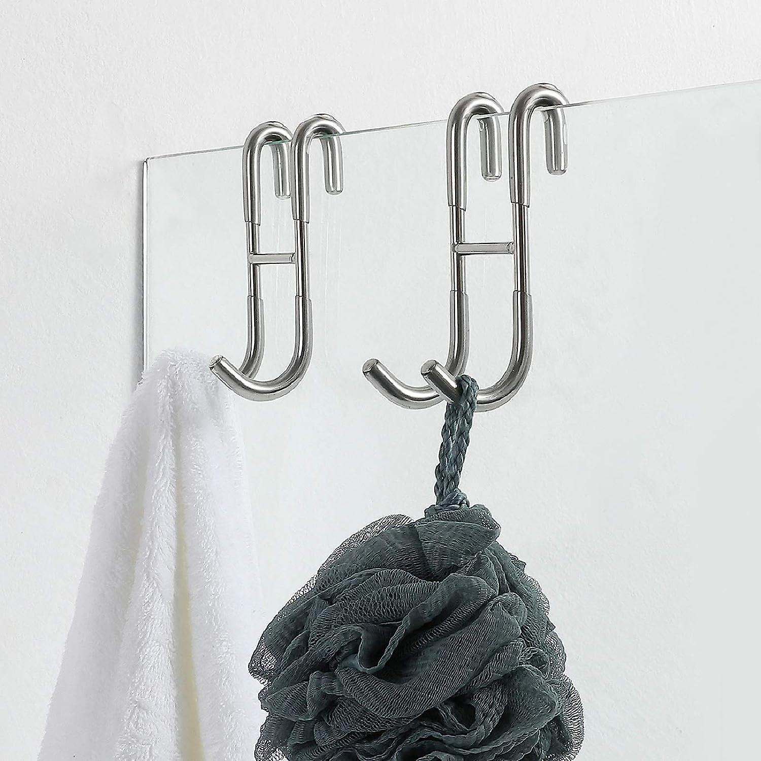 Shower Door Hooks 2-Pack  , Towel Hooks For Bathroom Frameless Glass Shower Door, Shower Squeegee Hooks, Sliver