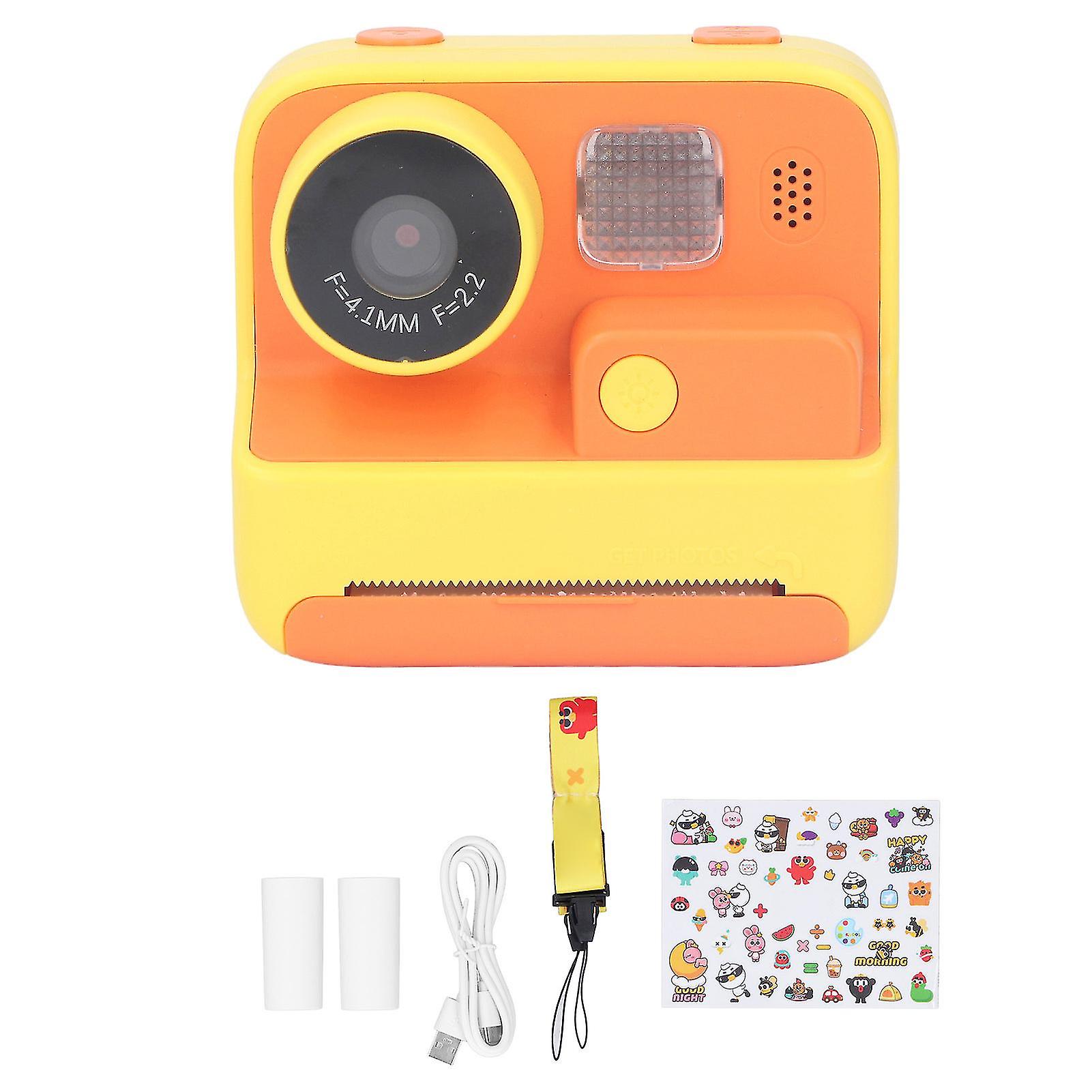 K27 Kids Instant Camera Front Rear Dual Lens Selfie Video Paper Instant Print Camera with lanyard Yellow Without memory card