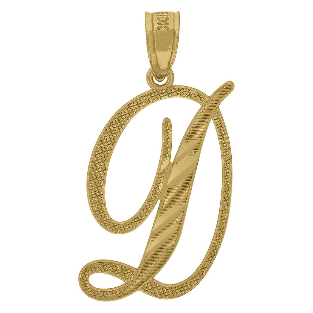 Or jaune 10 carats unisexe scintillant coupe lettre nom personnalisé monogramme initiale D pendentif collier 24x12.00mm Wide-Pe