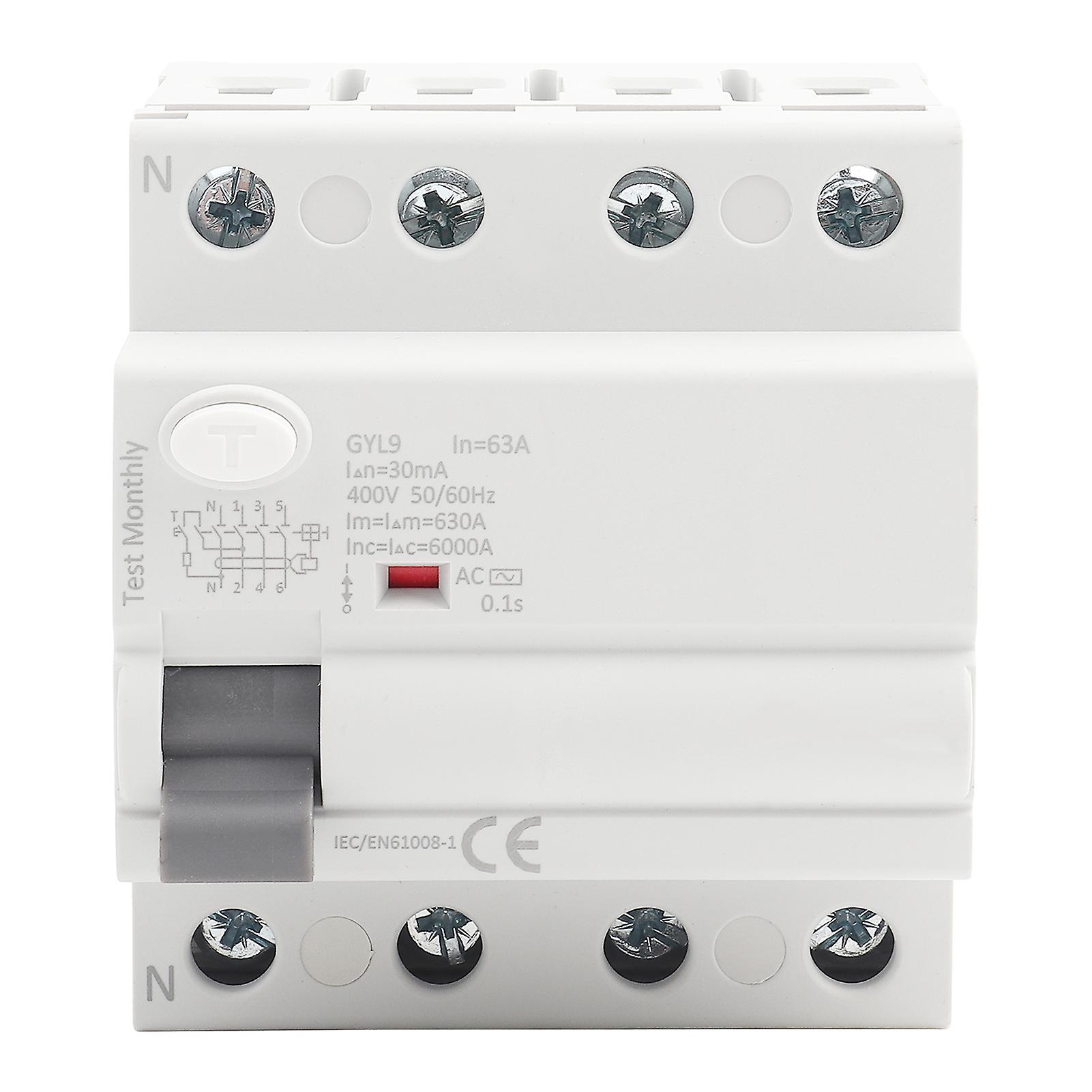 Uadme Residual Current Circuit Breaker - GYL9 25/40/63A 4P 400VAC RCCB Residual Current Circuit Breaker Electric Leakage Protector(63A)