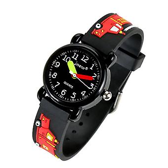 SUJI 3D Kinderuhr, Cartoon Feuerwehrauto gedrucktes Silikonarmband, wasserdichte Uhr für Mädchen und Jungen 2-12 Jahre alt, bestes Geschenk für Kinder