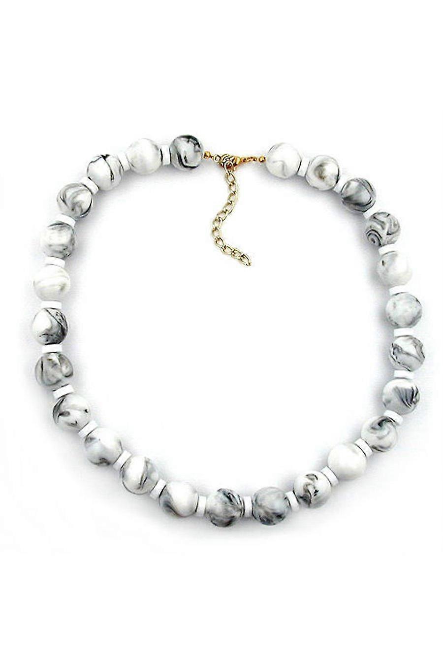 Necklace Beads White-black-marbled 50cm - Gl03708