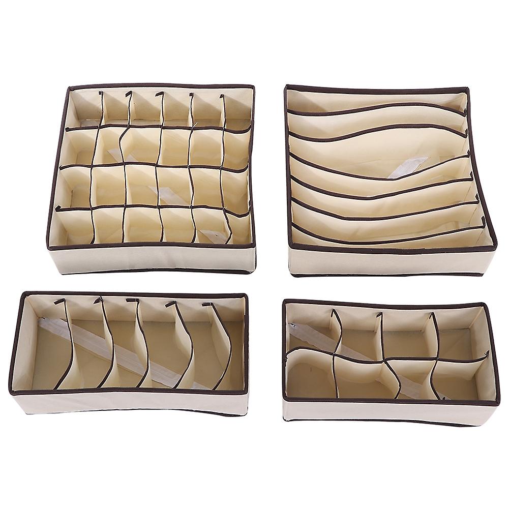 4Pcs\/Set Solid Color Underwear Storage Box Divider Organizer Socks Container (Beige)
