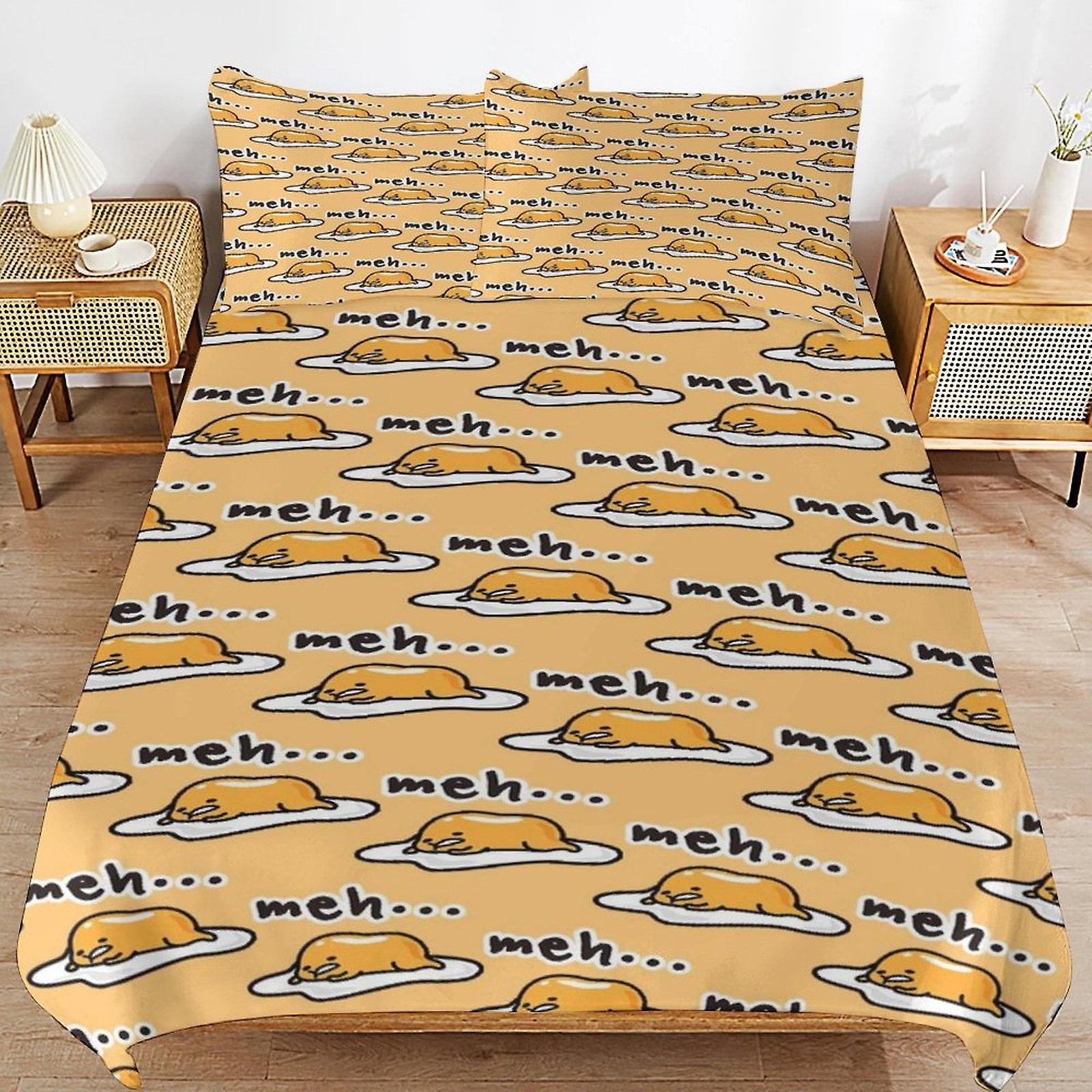 Gudetama Poszwa na kołdrę Zestawy pościeli z mikrofibry Drukowane w 3D lekkie 3-częściowe zestawy kołder, 1 poszewka na kołdrę i 2 poduszki dla dzieci Chłopcy Dziewczęta