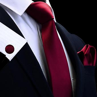 Rignais Silk Solid Men's Tie Set 8cm Handkerchief Ties Cufflinks Sets for Man Red Gold Purple Tie for Men Wedding Gift