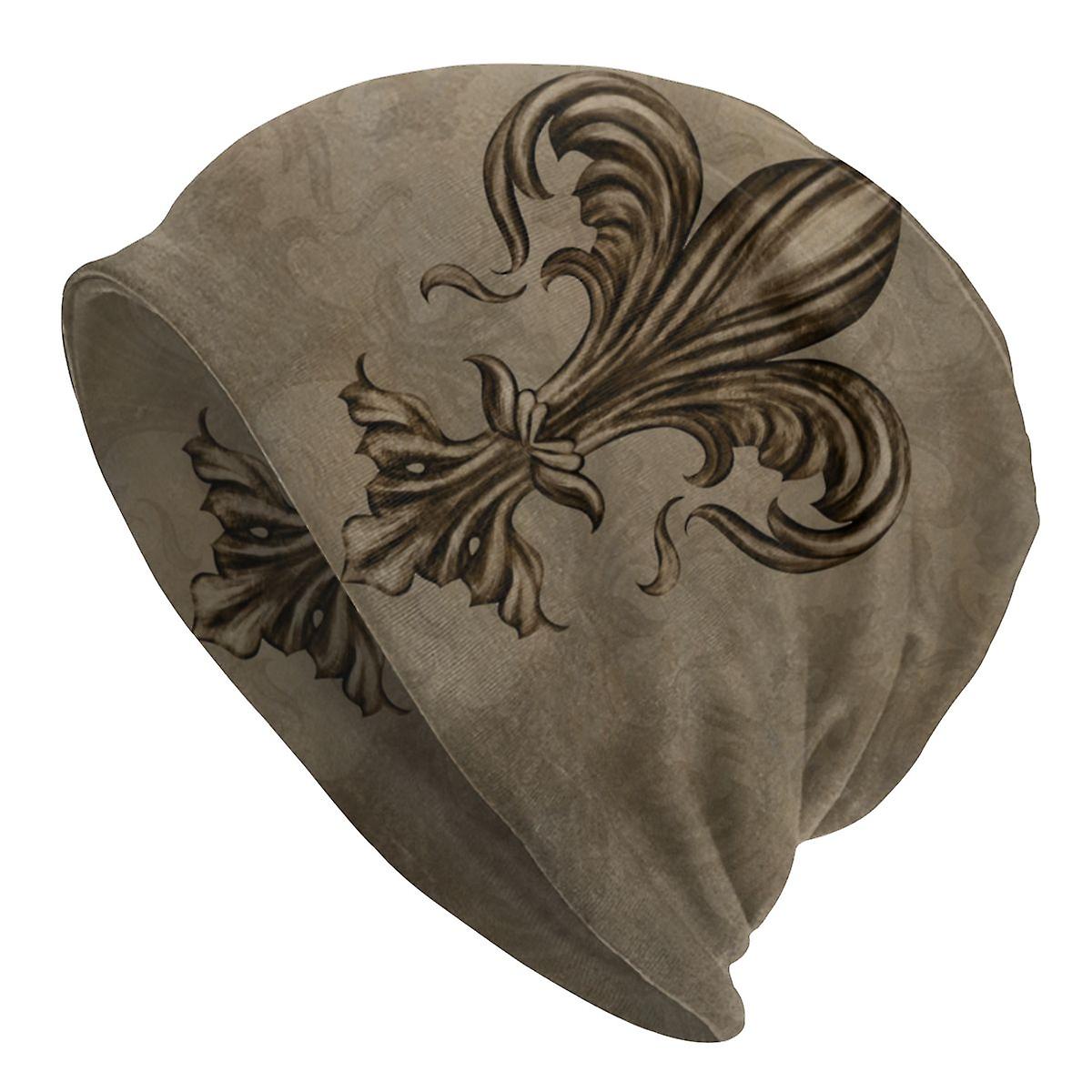 Trendy Fleur De Lis Luxury Ornament Unisex Winter Bonnet Femme Πλέκοντας Καπέλα Beanie Cap Lily Flower Beanies Caps Για Άνδρες Γυναίκες