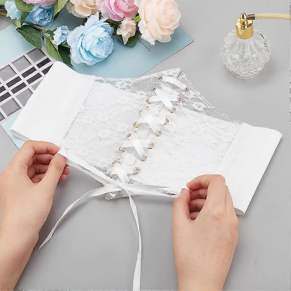 White Vintage Lace-up Elastic Wide Corset Waist Belt for  display picture 3