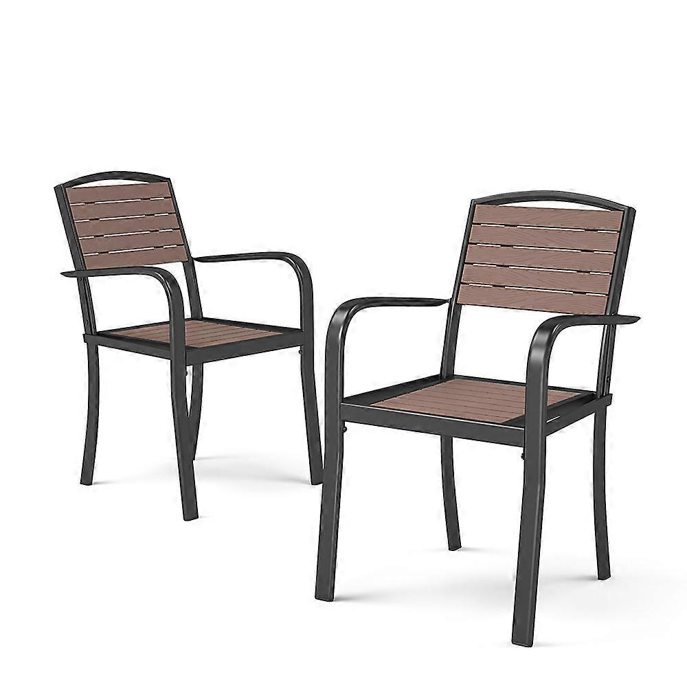 Set of 2 Stackable Garden Dining Chair Armchairs , Brown