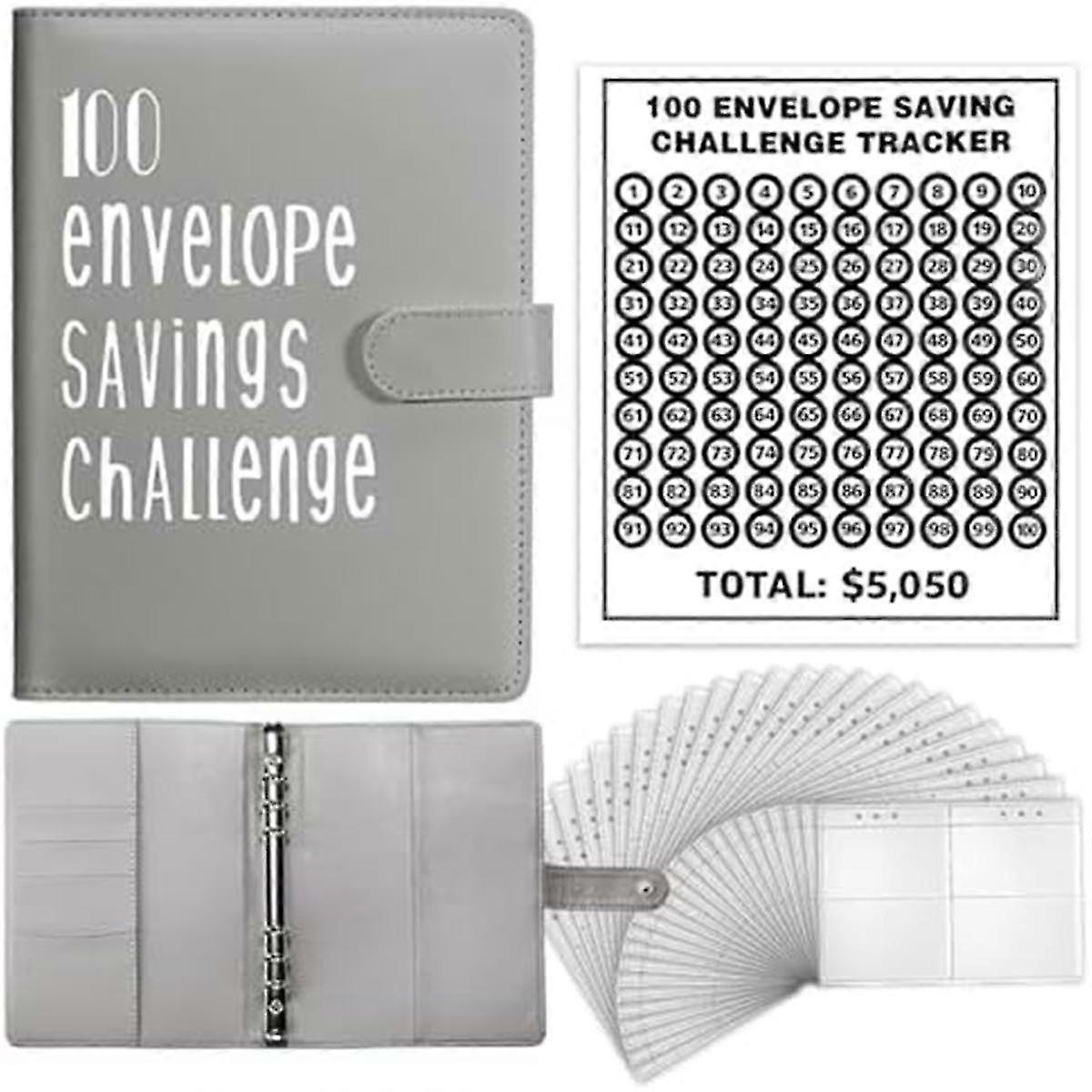 100 Envelope Challenge Binder, A5 Budget Binder - Save 5,050 with the Challenge Grey