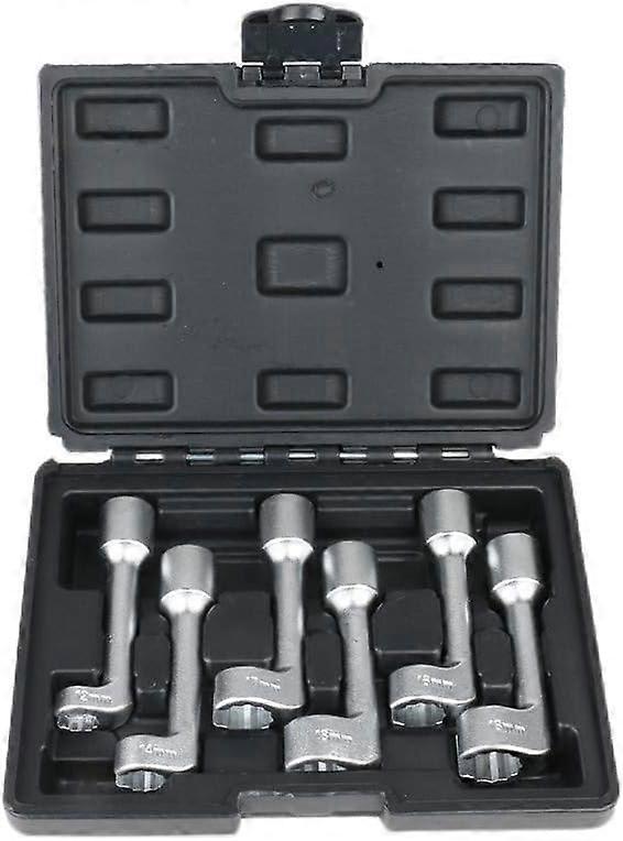 12Pt 1/2" Dr L-Type Open End Ring Diesel Injector Fuel Line Wrench Socket Set 12, 14, 16, 17, 18, 19Mm (6Pcs)