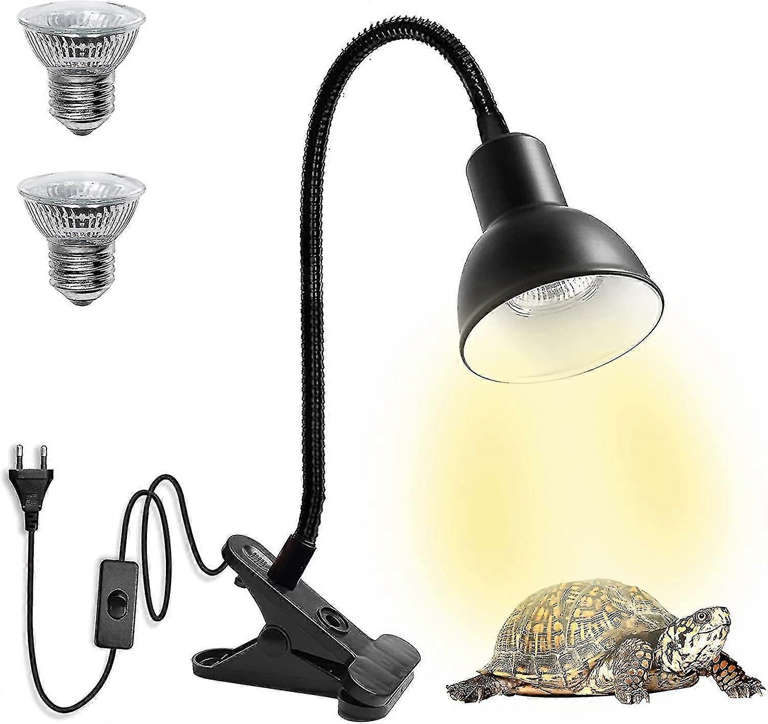 Turtle Heat Lamp For Reptile Aquarium, Turtle With 2 Uva Uvb Bulb Baking Lamp Adjustable 360 Rotating Clip For Turtle Snake Aquarium