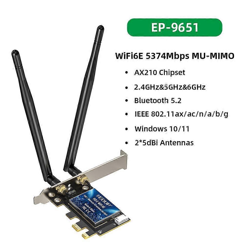 5374Mbps WiFi 6E Intel AX210 PCIe Wireless WiFi Adapter PCI Express 2.4G/5G/6GHz 802.11AX Bluetooth5.3 For Desktop Win10/11