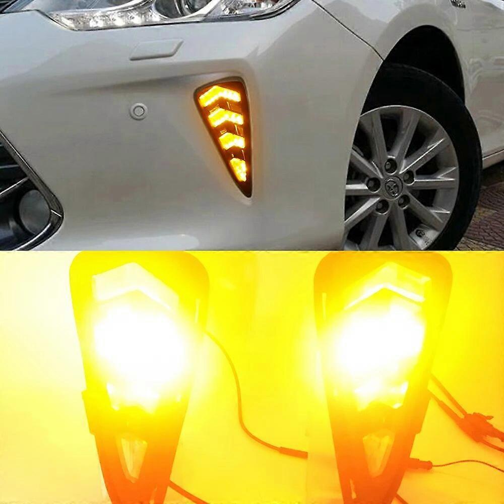 CSCSNL 1Set Car DRL For Toyota Camry 2015 2016 LED Daytime Running Light Fog Lamp With Dynamic Yellow Signal