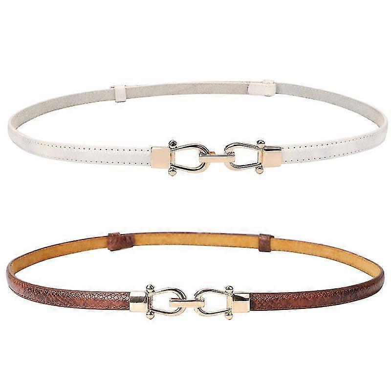 Leder Skinny Damen Gürtel dünne Taille Gürtel mit goldener Schnalle 2er Pack