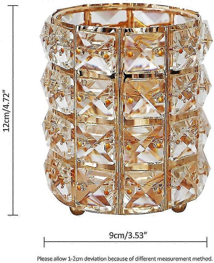 مخزن فرشاة مكياج مصنوع من الكريستال - منظم مستحضرات التجميل حامل فرشاة مكياج، ذهبي 9 * 12 سم
