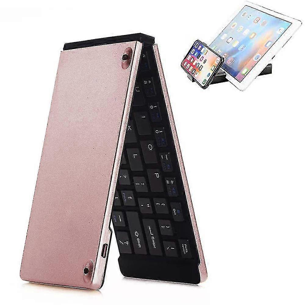 Double Folding Wireless Bluetooth Keyboard,for Ios Ipad,android Tablet Rose Gold