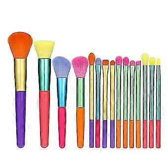 Makeup Brushes 15 Pcs Colourful Makeup Brush Set Premium Gift Synthetic Kabuki Foundation Blending Face Powder Blush Concealers Eyeshadow Rainbow Make