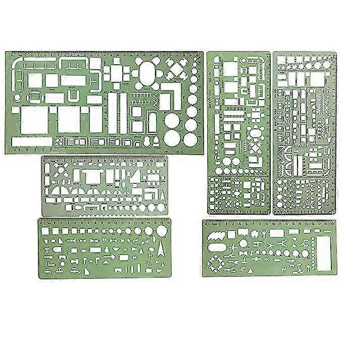 6 Pieces Plastic Measuring Templates Building Compatible Withmwork Stencils Geometric Drawing Rulers Compatible With Office And School, Green