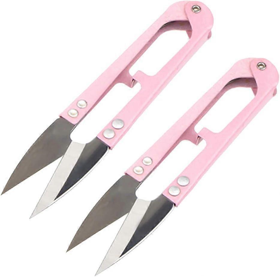 2 Pieces Mini U Shape Embroidery Sewing Thread Scissors Pliers for DIY Craft Thread Snips Cutters Useful for Cutting Seams (Pink)