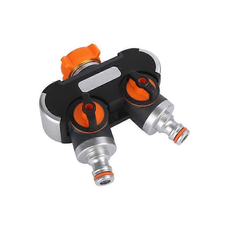 2-Way Watering Dispenser, Hose Splitter, with Control Switch, 2-Way or 1-Way Water Flow Work Can Be Done at the Same Time Orange/Black