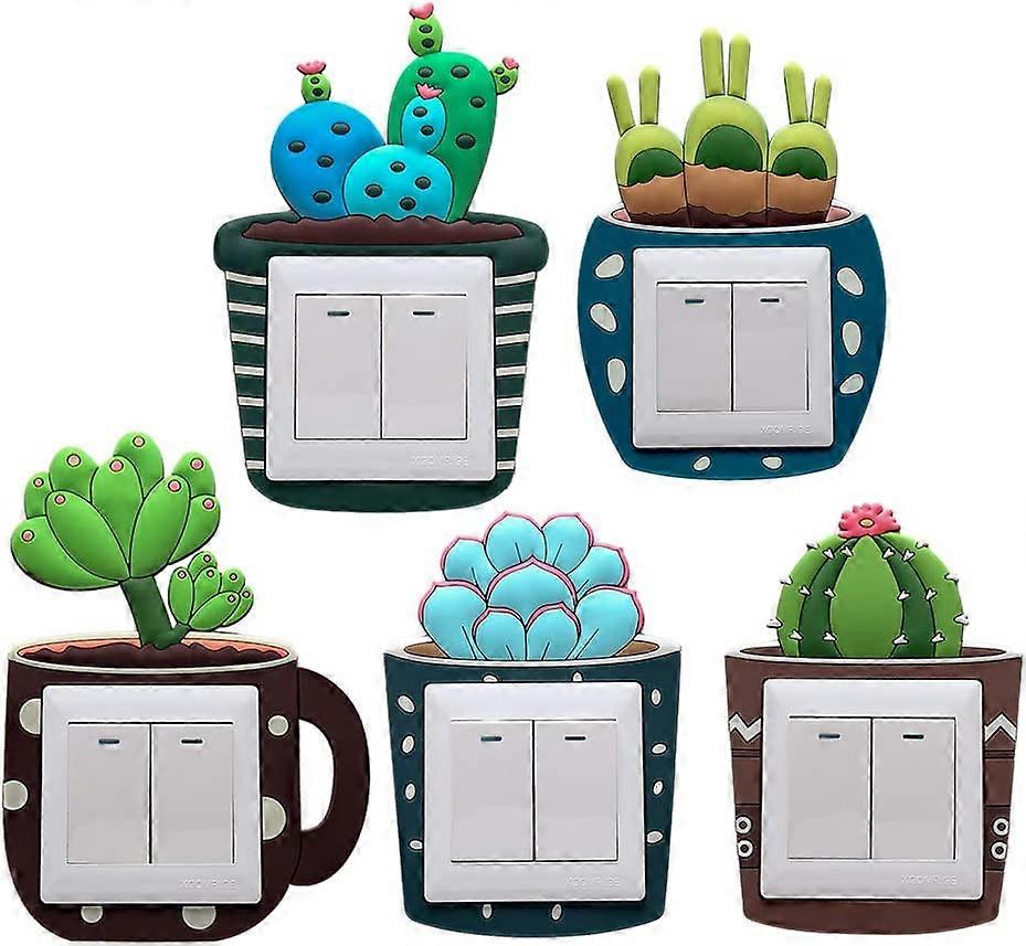 Cactus Pattern Switch Rubber Wall Stickers 5 Pack