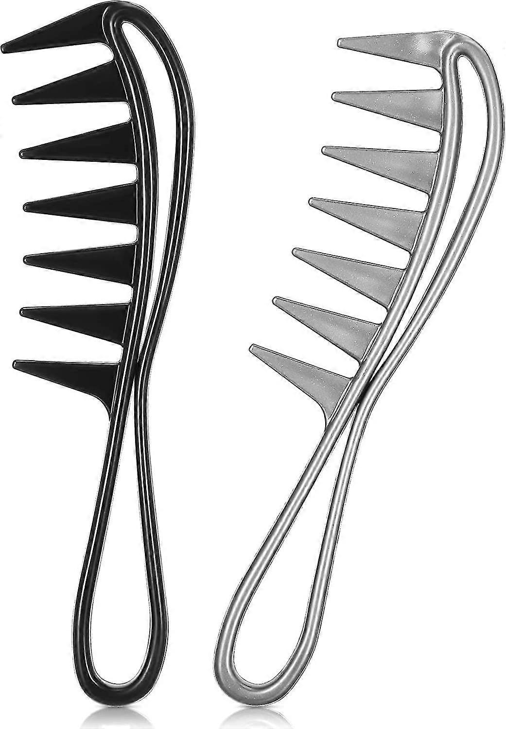 Curved Combs, Wide Tooth Comb, Curly Hair Comb, Anti-static Hairdressing Comb, Salon Afro Comb With Handle (2pcs)