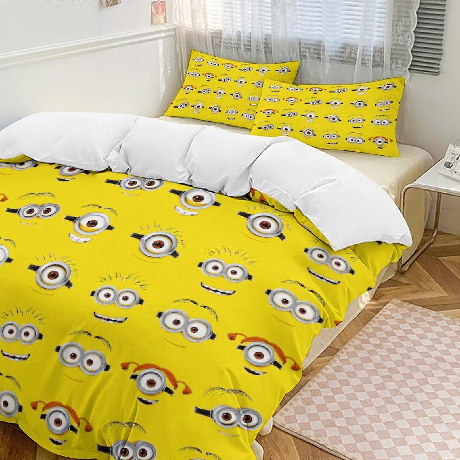 v7035  Bed Sheets Bedding Different Minions Eyes Comforter Set Soft 3 Pcs Twin Bedding Sets Thicken for All Season, 1 Comforter  2 Pillow Shams  Bed S