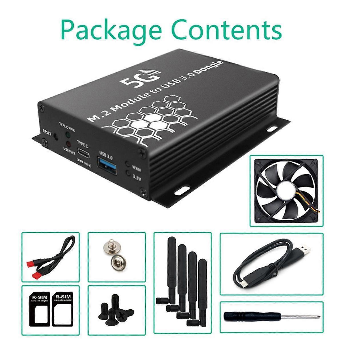 M.2 NGFF 4G/5G Module to USB 3.0 Adapter M2 Wifi Card Converter Riser Board with Antenna Cooler Fan