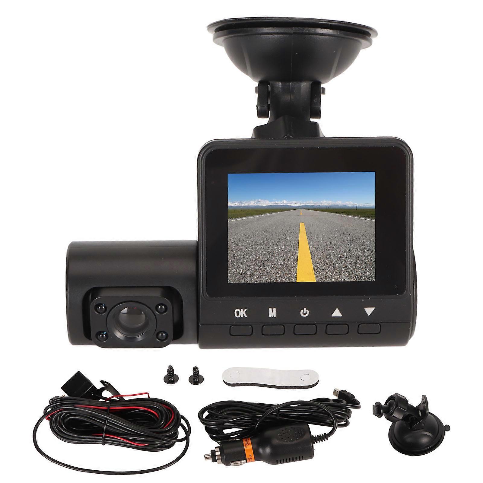 2.0in 3 Way Car Dash Recorders Front Rear HD Panoramic Synchronous Video Recording Waterproof Lens for Vehicle Black