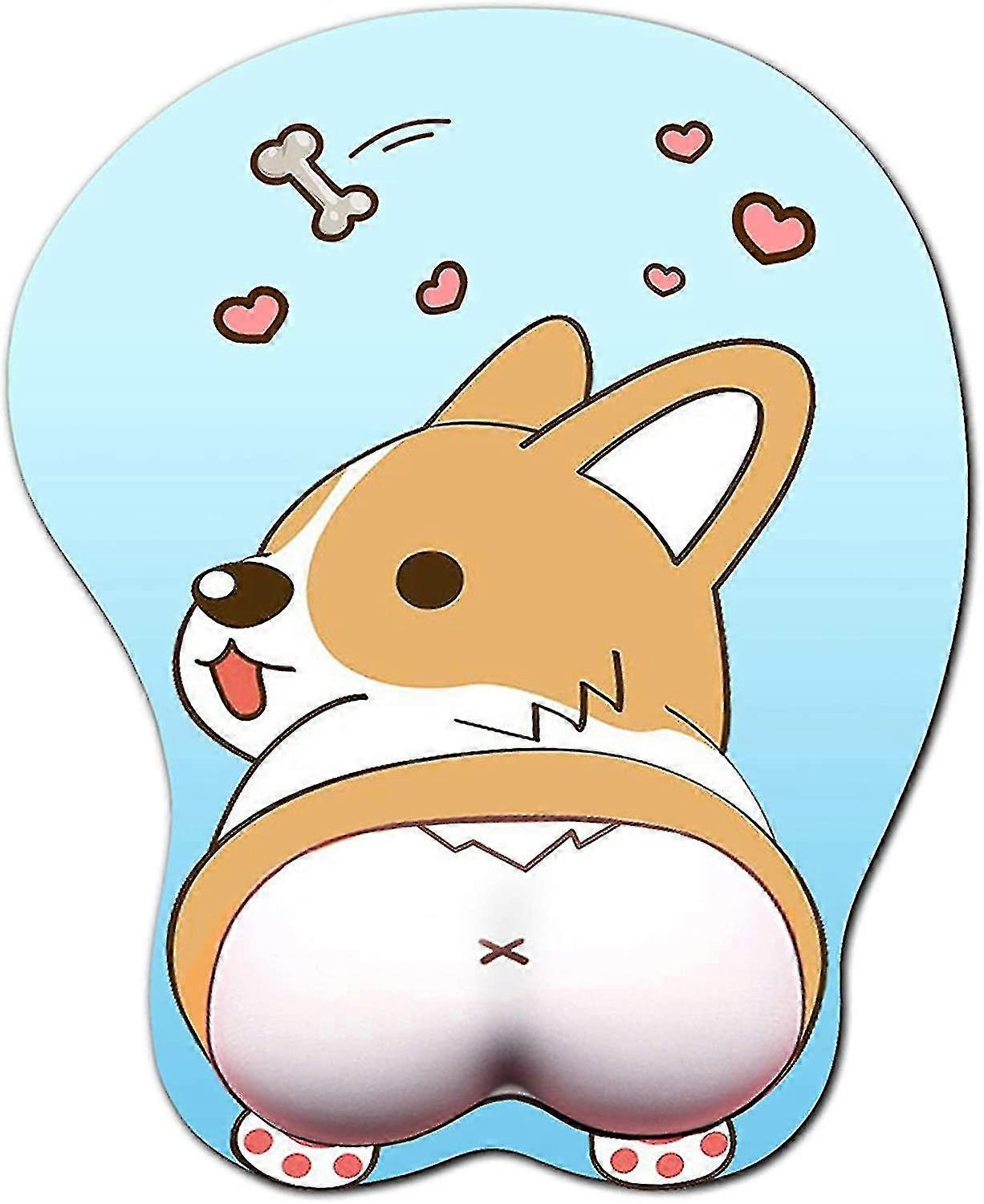 Anime Corgi Mouse Pad With Wrist Support Gel Ergonomic Dog 3d Mousepad For Office Pc Laptops (blue)